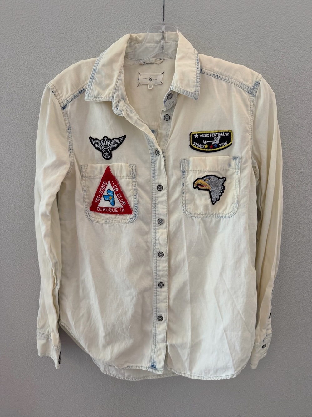 Chambray Button-Up Shirt with Patch Details